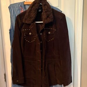 Brown Suede Women's Jacket with Faux Fur‎ Collar